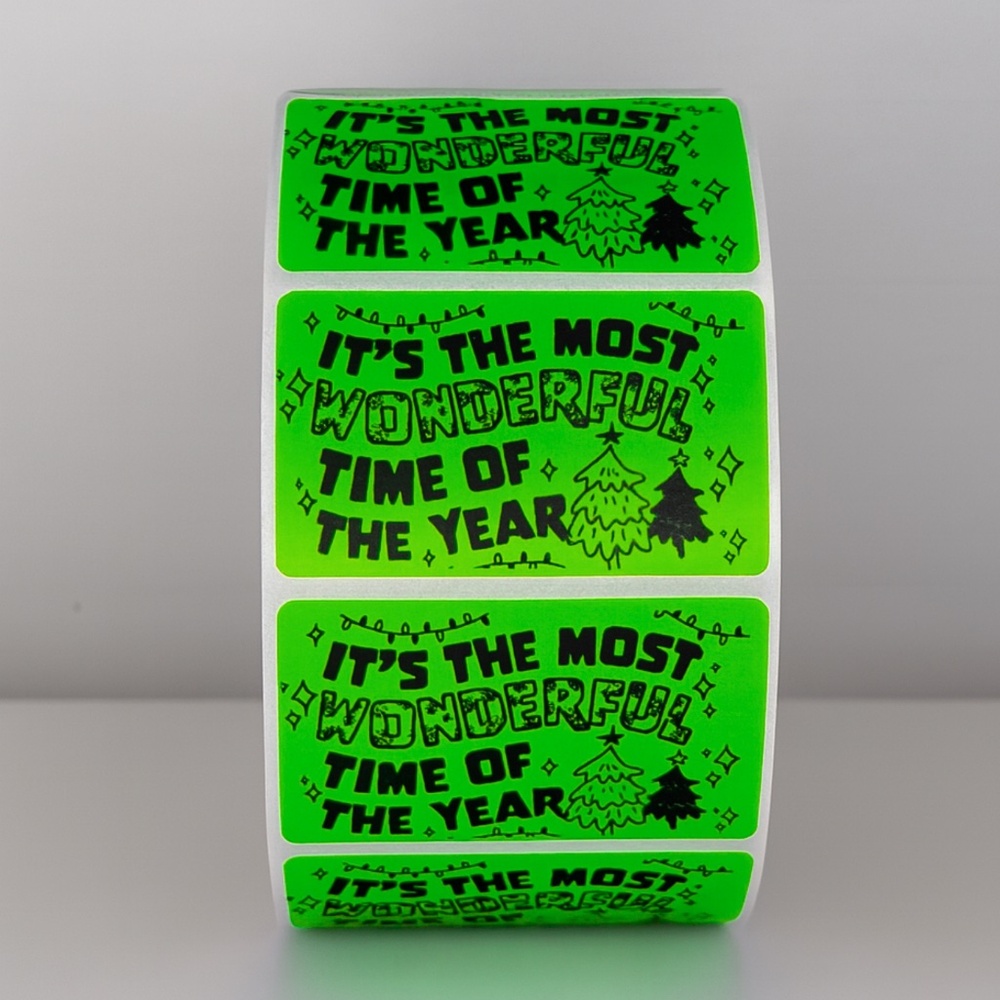 Wonderful Time of Year Stickers | Green Holiday Christmas Packaging Labels - Picture 2 of 11